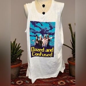 White Graphic Sleeveless Muscle Tee
